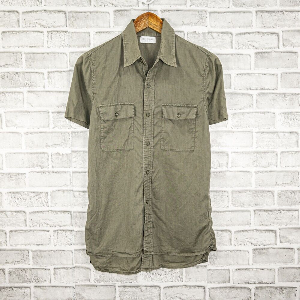 JOHN ELLIOTT Short Sleeve Button up Shirt Military Green Season Seven Sz 1
